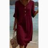Casual Cotton Linen Midi Sundress with Ruffle Sleeves and Button Details