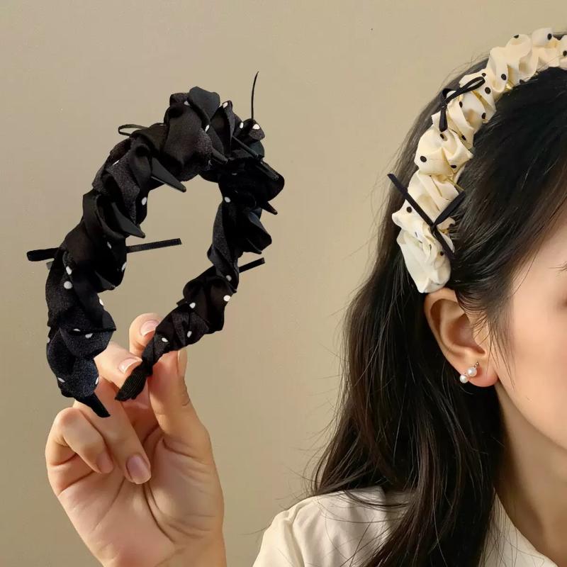 Vintage Polka Dot Bow Headband Women Hair Hoop High Cranial Top Princess Style Hairband Daily Makeup Washing Hair Accessories