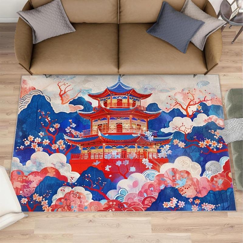 Waves Illustrations Pattern Area Rug Soft Non Slip Living Room Carpet Trendy Landscape Home Decor Floor Protection Mat