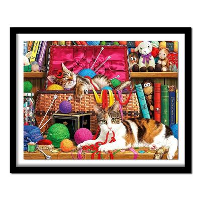 Diamond Painting Motivo Gatto Carino Punteggio Rotondo Completo Resina Decorazione Camera da Letto Soggiorno Artigianato Incompiuto