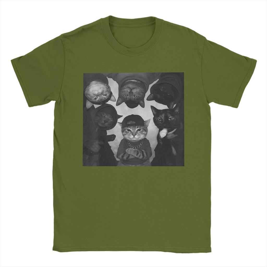 Funny Cat Meme Vintage Thug Gang T-Shirt  Harajuku T-Shirts Short Sleeve Y2K Casual Tops Summer Cotton Crewneck Oversized Tees