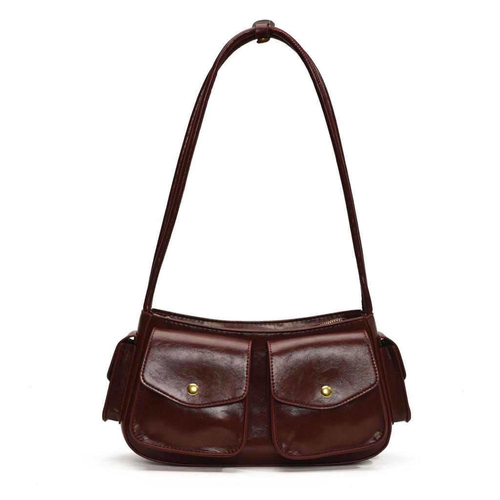 Niche High-End Sense Multi-Pocket Locomotive Bag Temperament Shoulder Armpit Bag Commuter Messenger Baguette Bag