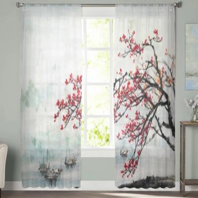 Chinese Landscapes Ink And Painting Sheer Curtains Bedroom Voile Curtain Living Room Window Sheer Curtains Kitchen Tulle Drapes