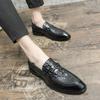 Foreign trade large size men's crocodile pattern embossed pointed head business dress one-pedal leather shoes size 46 autumn new leather shoes