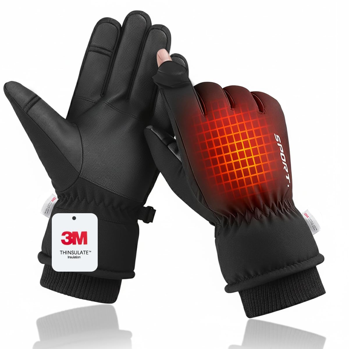 

Winter Gloves for Outdoor Use Model Opening Warm Fleece Lining Smartphone for and Black [2025 Two-Finger + + Compatible] Thick, Waterproof, Windproof,