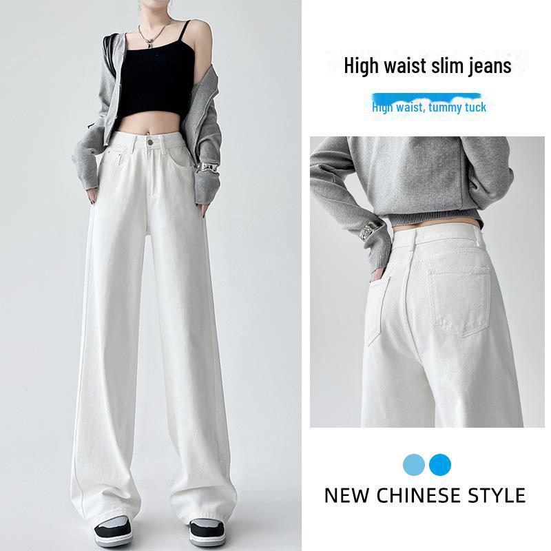 Women's High-Waisted Blue Retro Wide-Leg Jeans, Summer 2025 Collection, Slim Fit and Lightweight