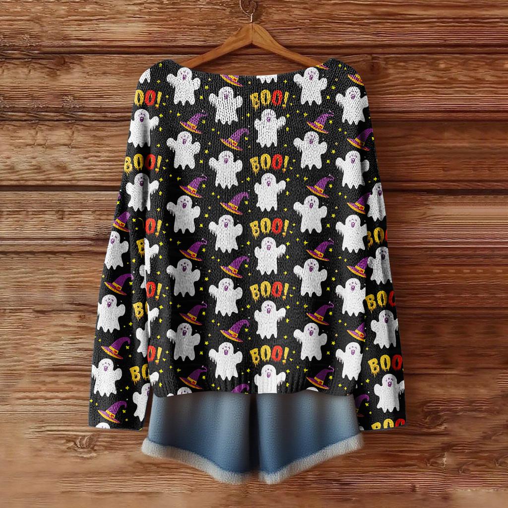 Women's Fashion Long Sleeve Helloween Print Sweater