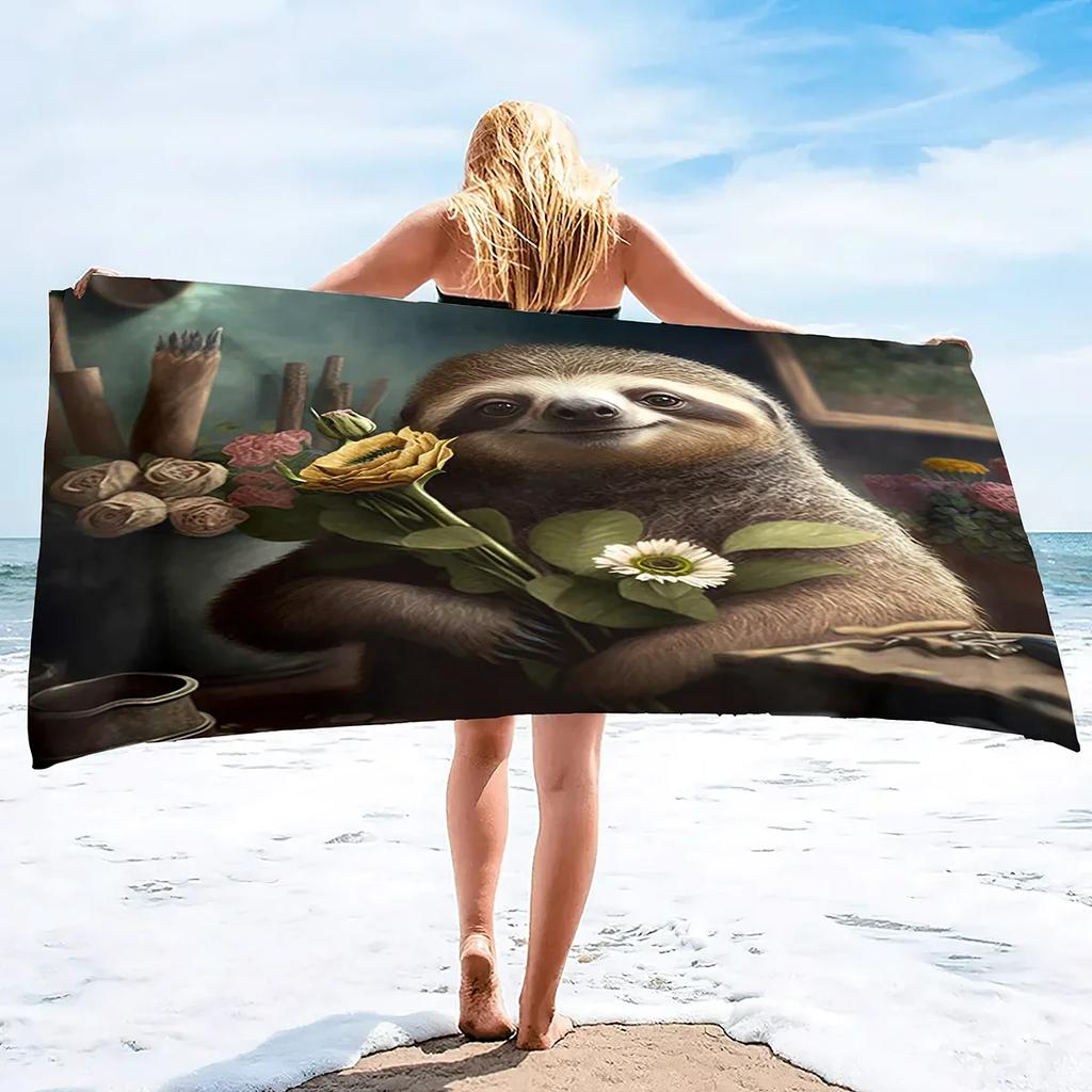 3D Strandlaken, Schattige Luiaard Tropische Bloemen Zachte Badlakens Zeer Absorberend Sneldrogend Bad Washandjes voor Hotel Spa Douchebadjas