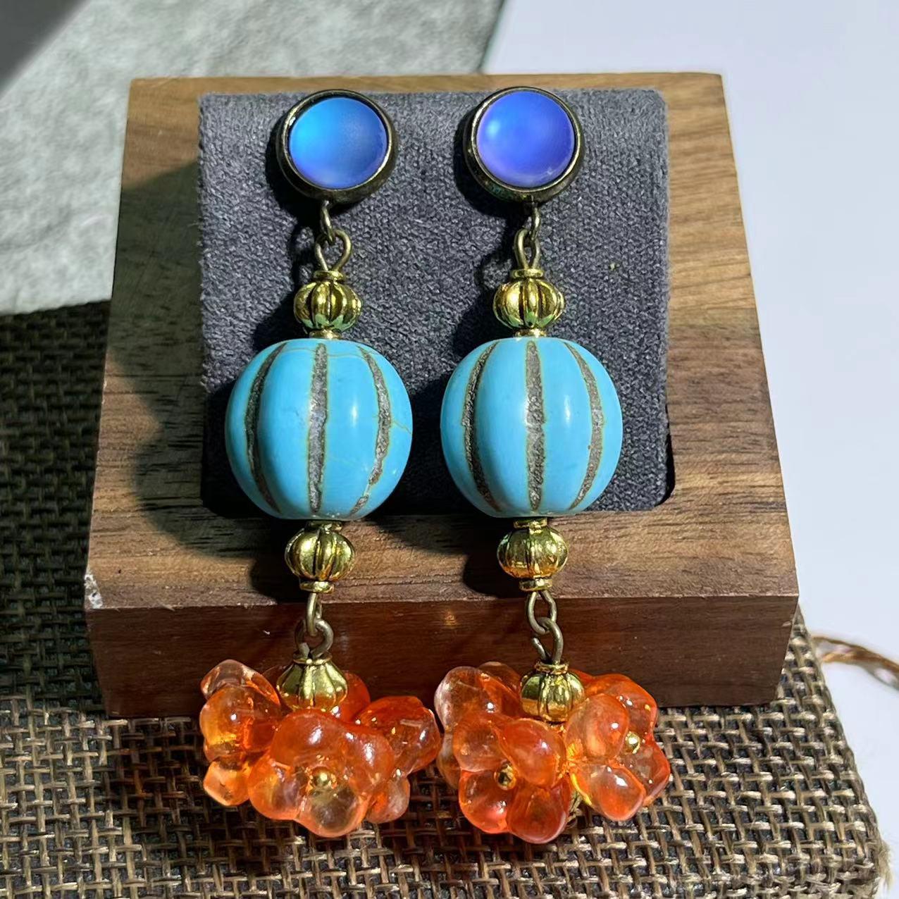 

Винтажное колье в европейском и американском стиле, сине-зеленое бирюзовое: Преувеличенная стеклянная женская цепочка на ключицу