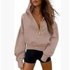 Women's Hood Neck Long Sleeve Half Zip Cropped Hoodie Loose Fit Casual Sweatshirt