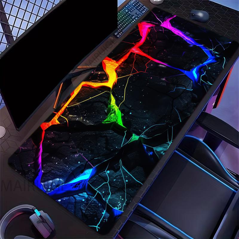 Large Gaming Mouse Pad Neon Lightning Design Desk Mats with Non-Slip Rubber Base Durable Long Keyboard Pads for Home Office Game
