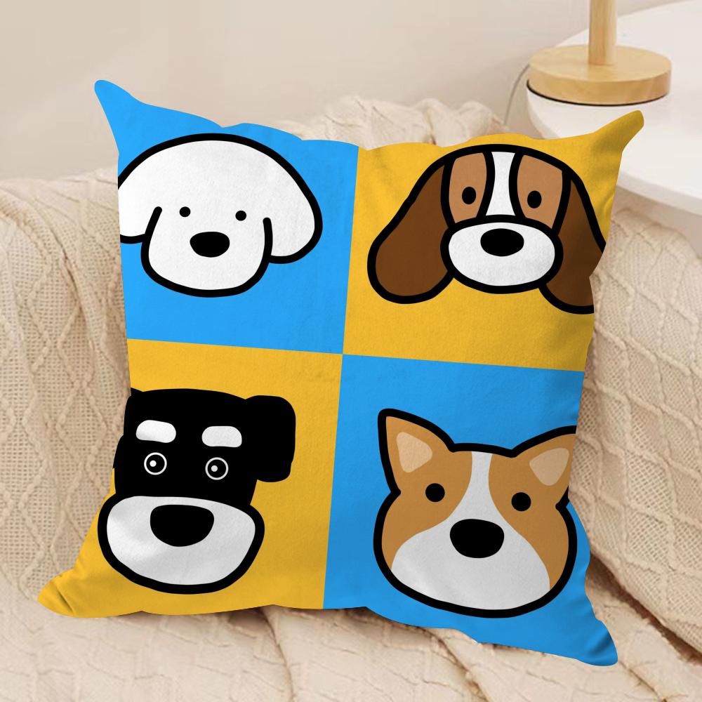 Cartoon Simple Cute Dog Cushion Cover Soft Plush Fabric DoubleSided Printed Cushion Covers for All Seasons Home Decor