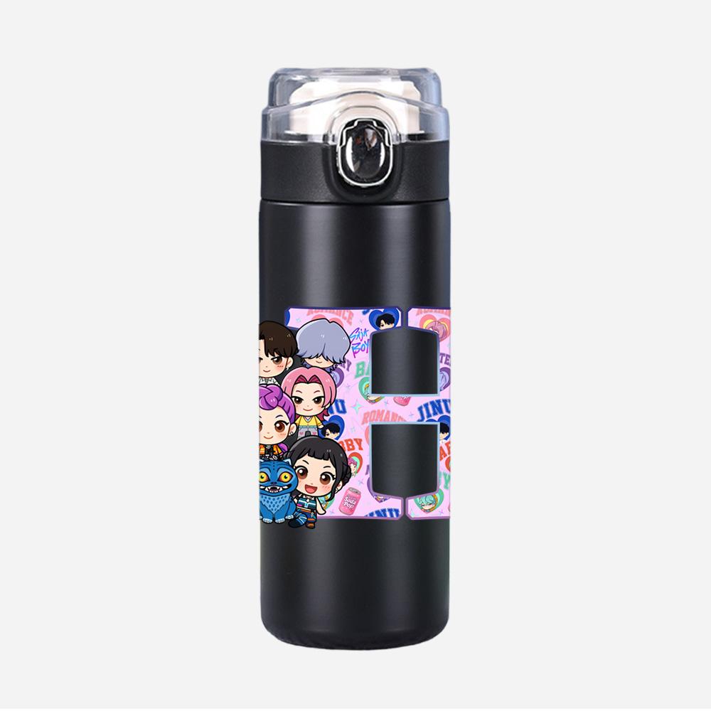 26 English Letter K-Pop Demon Hunters Printed 400Ml Water Bottle Thermos Cup Portable Stainless Steel Leak Proof Camping Water Cup Kid Gifts