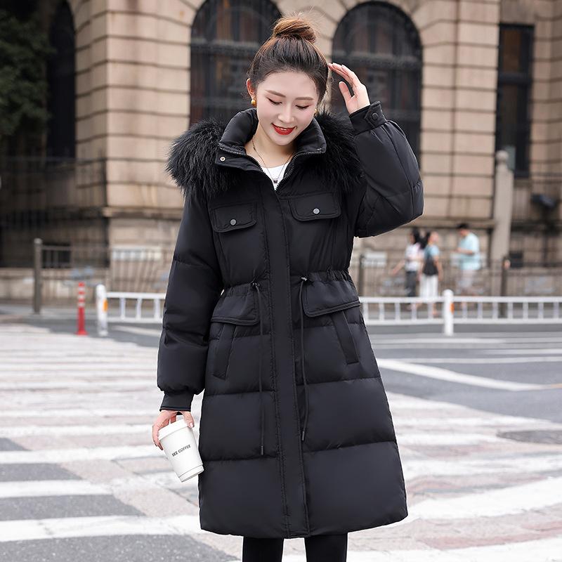 High-end hooded down jacket women's medium and long winter waist slim and thin fox fur collar white duck down jacket