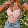 Embroidered Mesh Patchwork Flower Perspective Lingerie Bodysuit Set