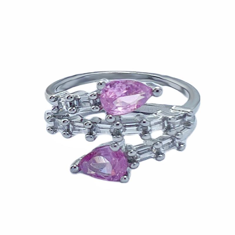 Niche Design Pear-Shaped Pink Zircon Multi-Layer Snake-Shaped Sweet And Cool Personality Open Ring Women'S Light Luxury High-End Ring