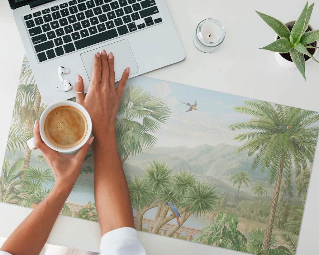 Protective Mat for Countertops for Offices, Companies, and Workplaces, Tropical Landscape, 90x45 Cm
