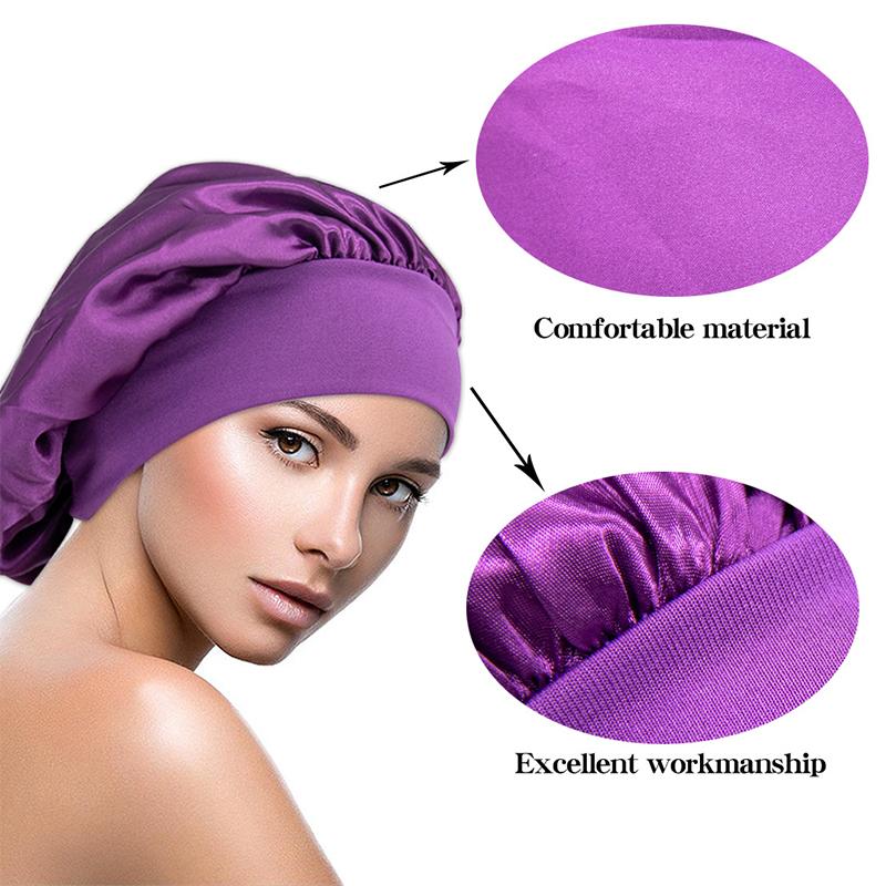 

Breathable Head Wrap Satin Night Cap Women Hair Protection Hat Beanie Cap Black