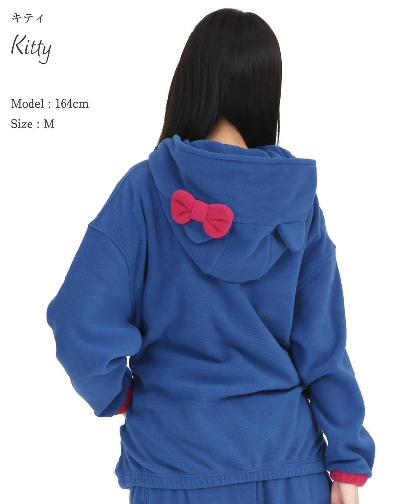 SAZAC Hello Kitty Fleece Long Warm Top Half-Zip Hoodie, Women's, Sleeve, (Navy/L/SAN1858)