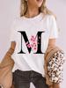 Elegant Cherry Blossom Initial Az Tshirt Unisex Crewneck Floral Letter Graphic Girls Y2k Tops Fashion Mama Birthday Gift Tshirt