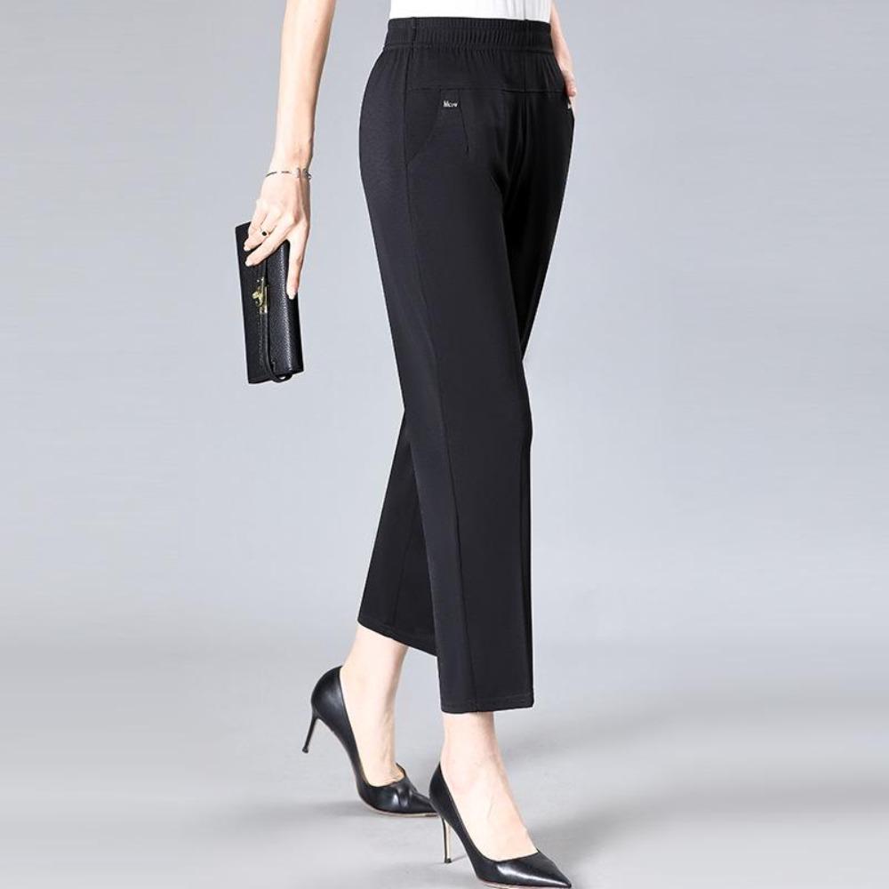 Pantalones de verano de seda helada para mujeres de mediana edad: pantalones holgados de pierna recta de nueve puntos para madres mayores y abuelas