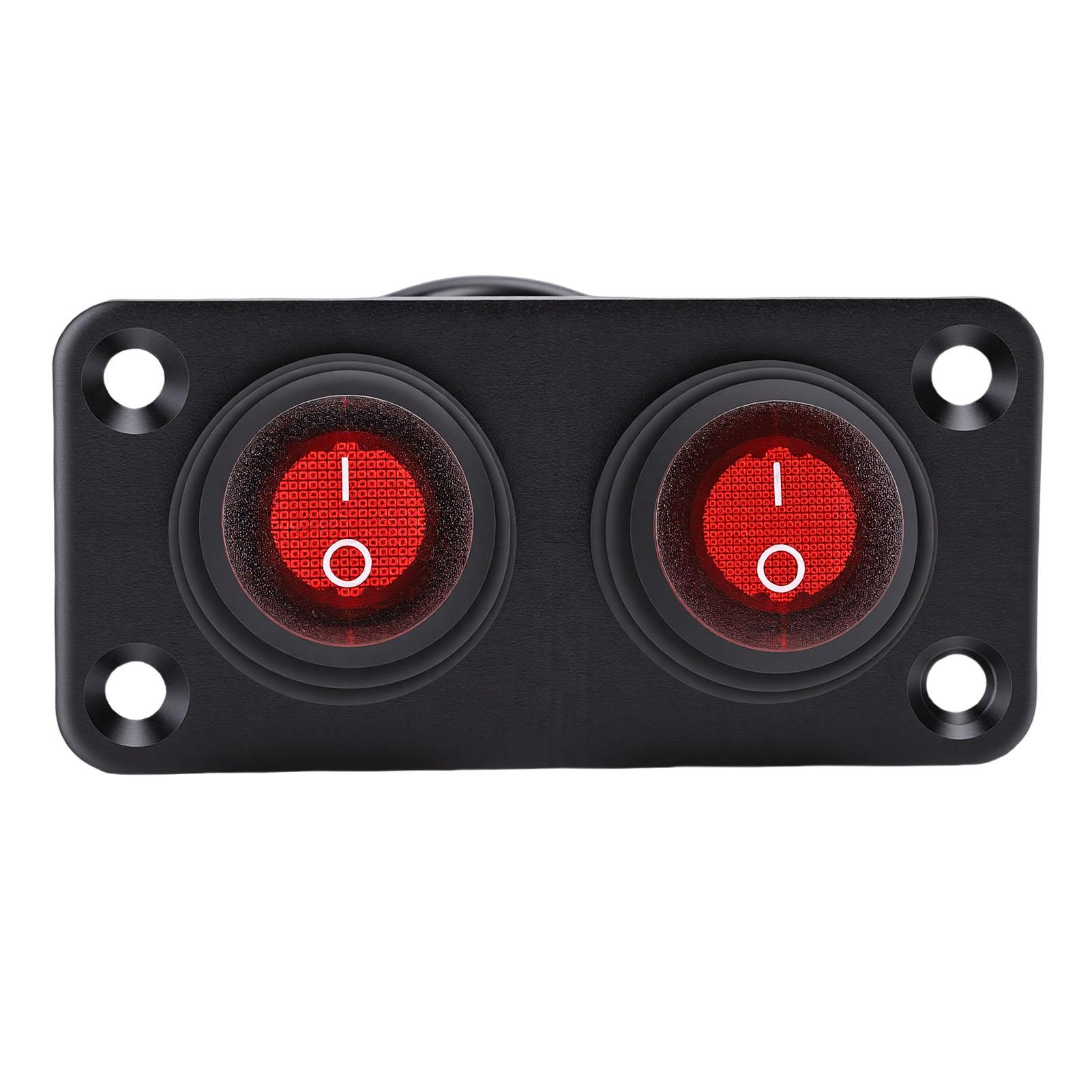 2 Gang Rocker Switch Panel Water Proof On Off Round LED for Automotive Lights Marine Boat Car Truck Vehicles Red