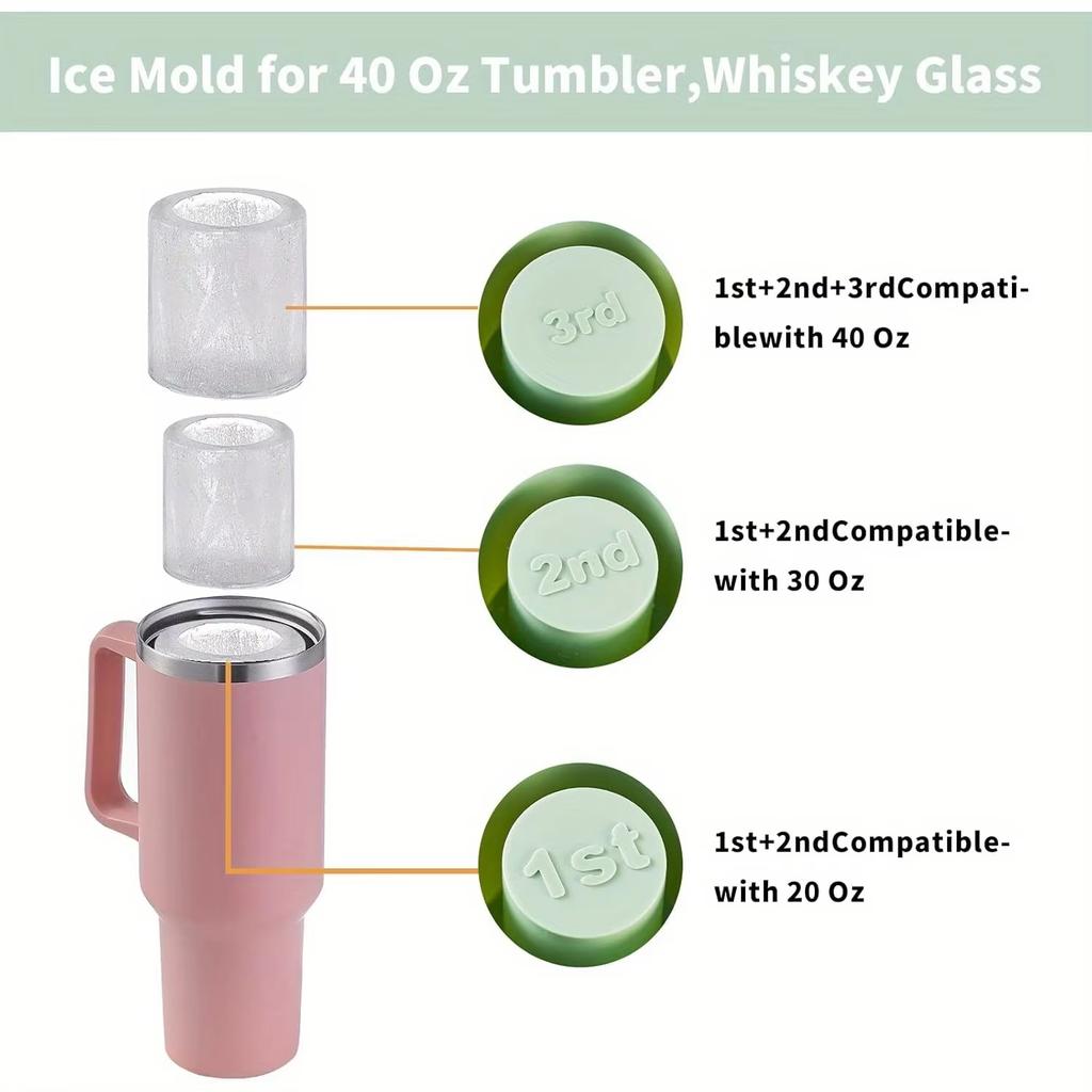 Silicone Ice Cube Molds with Lid for 20 /30/ 40 Oz Tumbler Cups Easy Fill Release Ice Maker Tray Water Mug Compatible