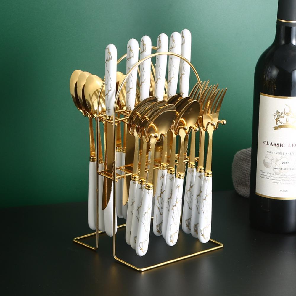 24-teiliges Marmoriertes Edelstahl-Geschirrset Nordischer Stil Besteck-Set Einweihungsgeschenk