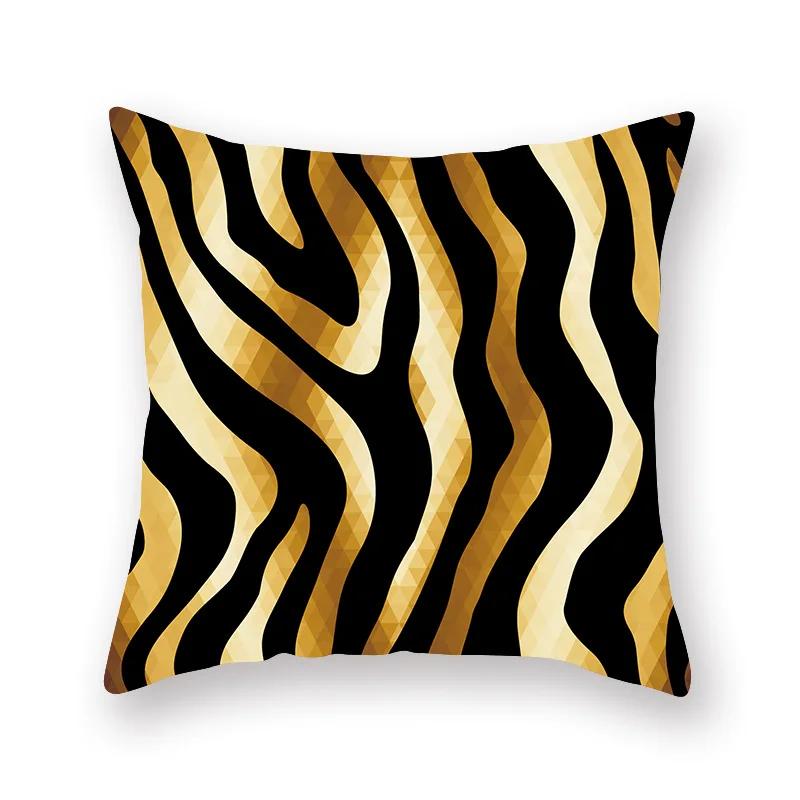 Decorative Throw Pillows Case Polyester Black Gold Geoetric Wave Cushion Cover For Sofa Home Car Bedroom 45X45Cm