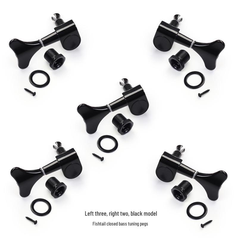Langting 5-String Electric Bass Tuners, Black/Silver Fishbone Design, All-Metal, 5-Pack