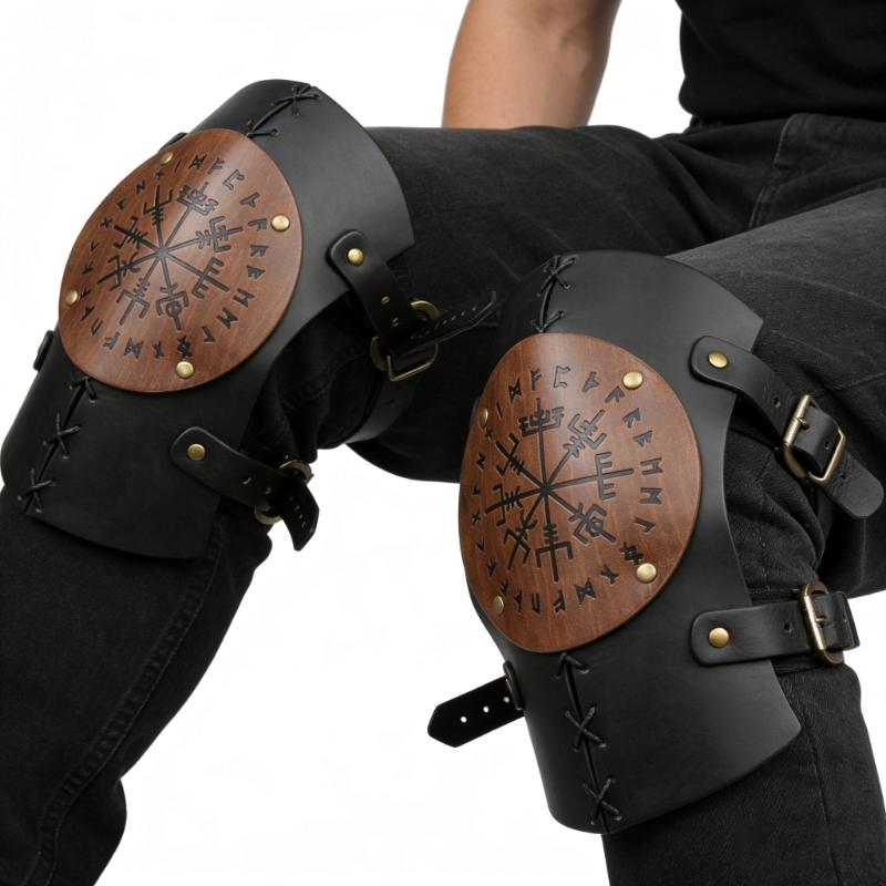 Medieval Knee Armors Nordic Vikinges Knee Brace Leather Embossed Knee Pads Knightes Leg Guards for Halloween Cosplay