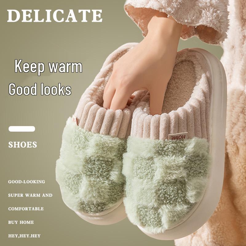 Women's and Men's Winter Furry Non-slip Indoor Cotton Slippers - Thick Sole & Cute Design