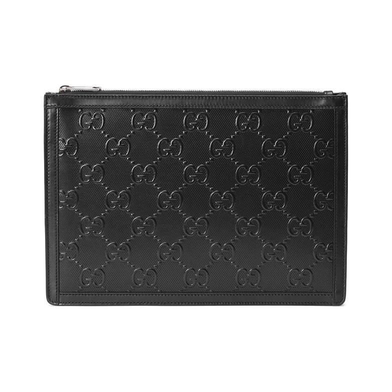 

Gucci Monogram Logo Embossed Zip Leather Clutch Men clutch Black 646449-1W3AN-1000 Shopping Bag Set(Basic Set+Shopping Bag)