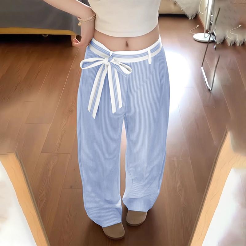 ZANZEA Women Casual Elastic Waist Loose Stripe Long Pants M синий