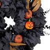 20 Inches Halloween Wreath for Front Door Black Eucalyptus Wreath with Artificial Pumpkin Feather for Indoor Outdoor Wall Window Porch Patio Decor