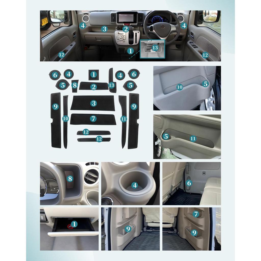 HUAHAO Interior Rubber Mats for Suzuki Every Wagon Door Pocket Scratch Interior Set DA17W, Mats, Soundproofing, Prevention, Protection, Anti-Slip,