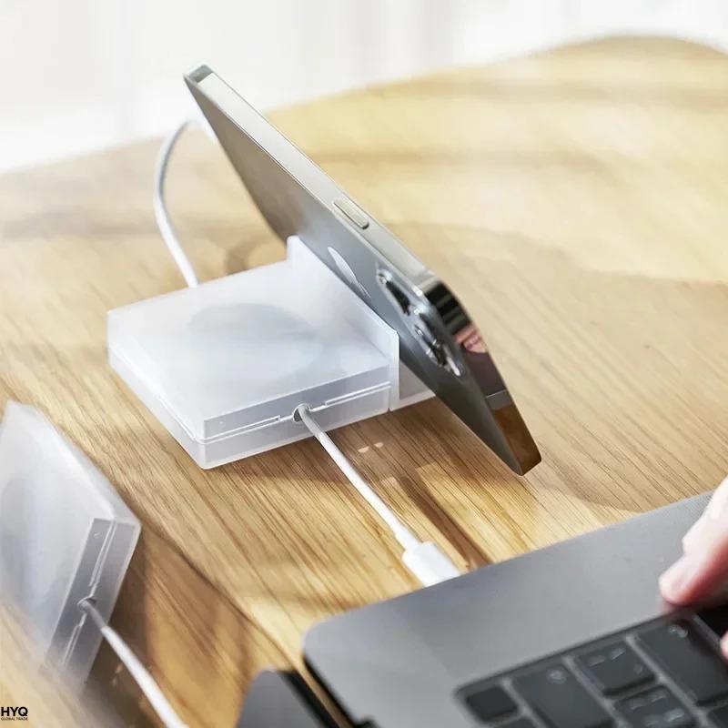 Organizador de Cables Portátil Transparente Gestión de Cables Enrollador de Cables USB Soporte Retráctil para Teléfono Protector de Almacenamiento de Cables de Cargador