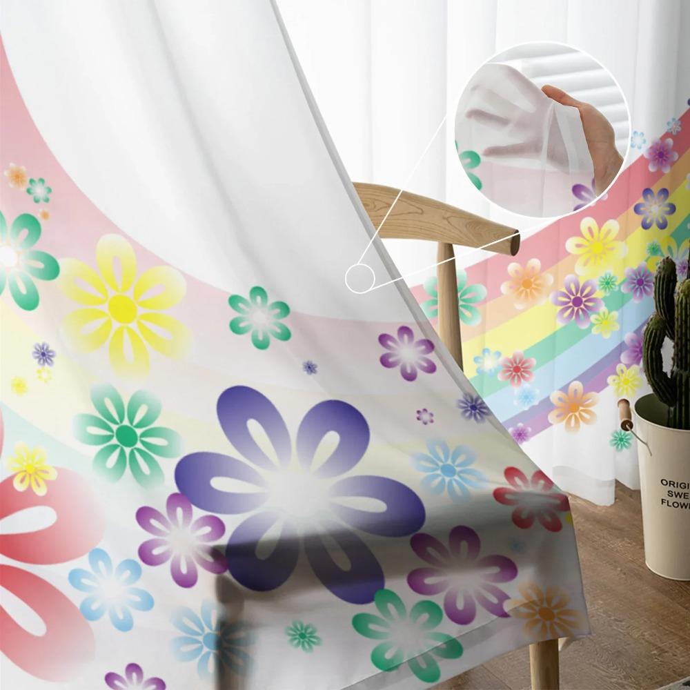 Cartoon Rainbow Star Flower Tulle Sheer Curtains for Living Room Decoration Window Curtain for Bedroom Voile Organza Drapes