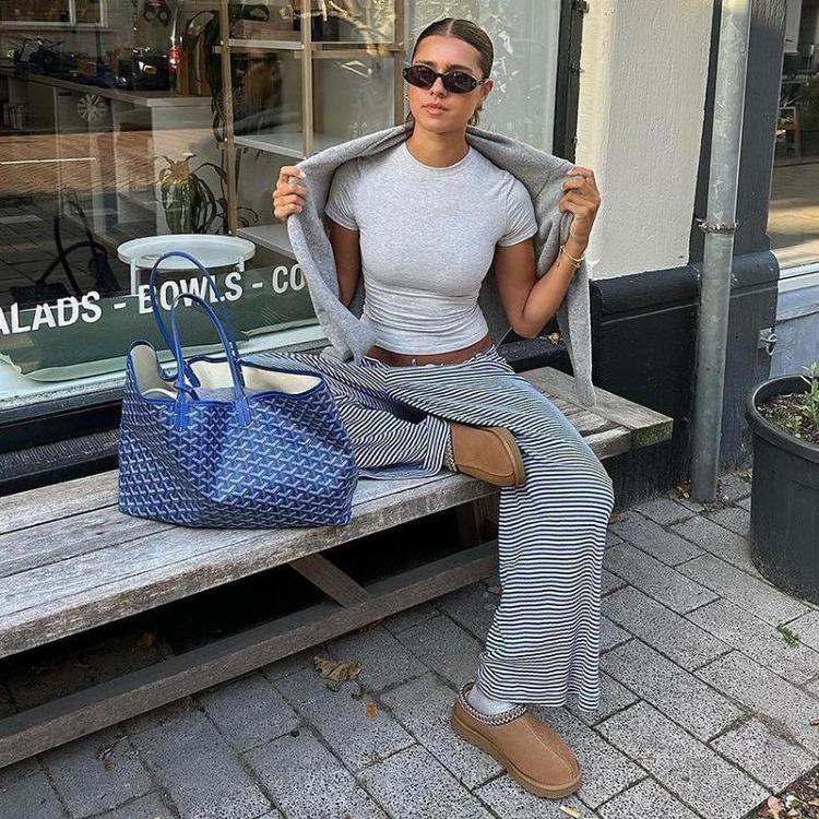 New High Waist Loose Straight Leg Pants for Women American Style Casual Striped Trousers with Lace Up