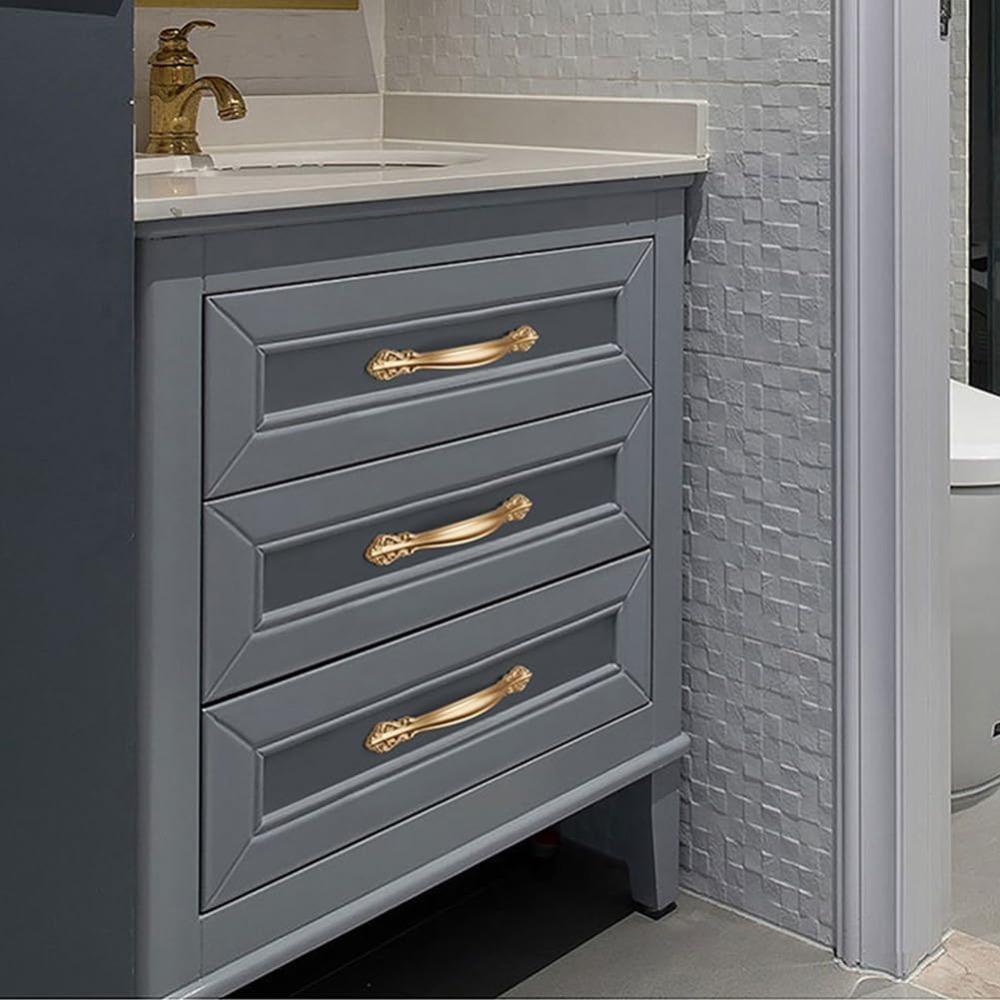 Brushed Brass Cabinet Pulls, 4 Pcs Aluminum Alloy Modern Hardware Handle Cabinet for Kitchen Dresser Cupboard Bathroom Pulls