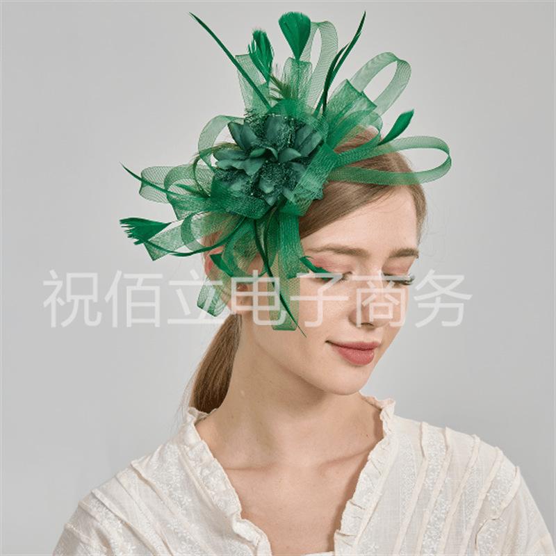 European and American feather headgear bridal hair accessories mesh yarn head flower top hat wedding decoration headgear head flower wholesale