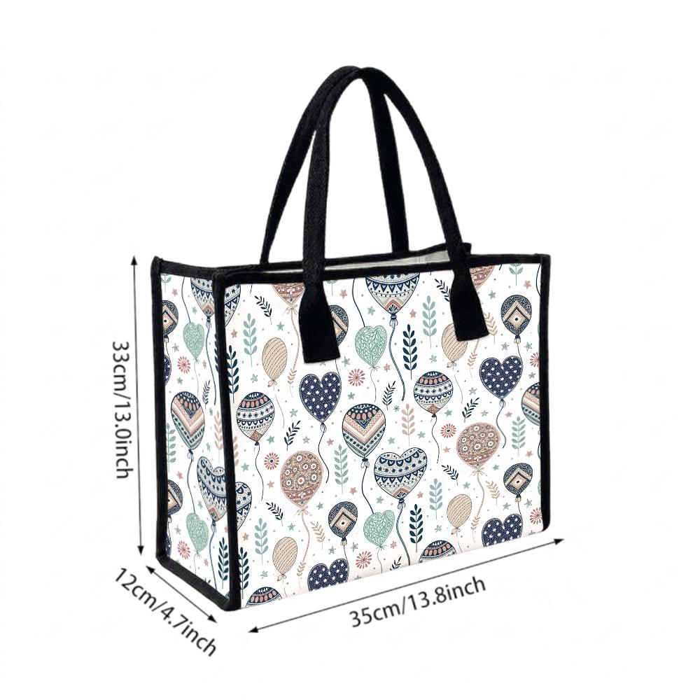 Boho Balloon Print Casual Tote Bag Large Capacity Daily Shoulder Handbag for Women Lightweight Reusable Shopping Bag