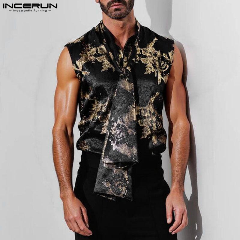 

INCERUN Men Summer Tie Up Sleeveless Print Casual Loose Tank Tops