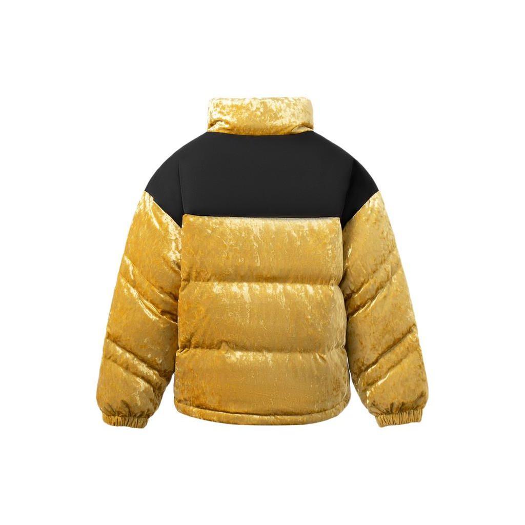 Li Ning Sports Lifestyle Series Color Block Splicing Design Brand Logo Printed Fleece Lined Stand Collar Down Jacket Women Outerwear Yellow AYMR334-2