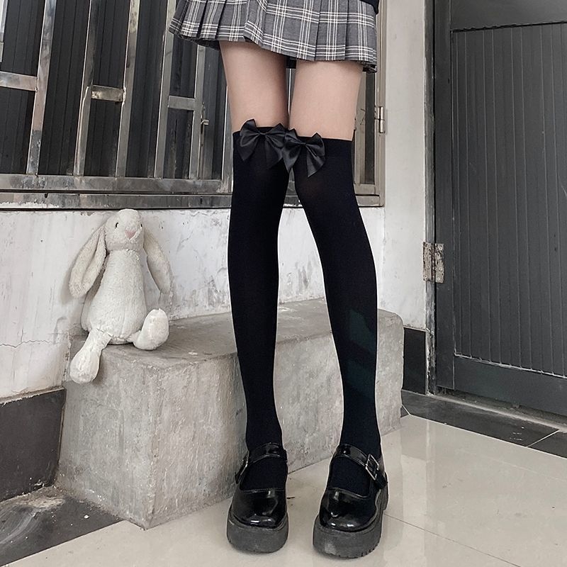 Sexy Women's Hosiery Pink Bow Stay Up Thigh High Silk Stockings Hose.Ladies Sweet Bow Stockings Pantyhose 4 Colors