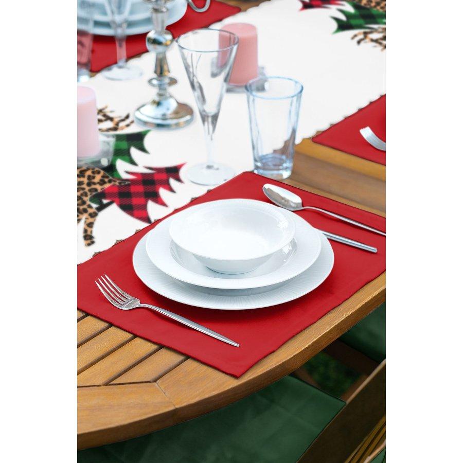 New Year Concept Christmas Tree Printed Runner and Placemat Set 5 Pieces / Placemat Table Mat Dining Table Mat Coaster