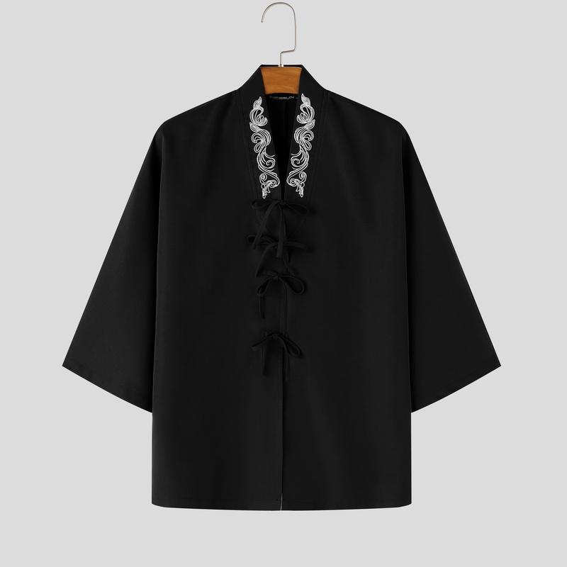 INCERUN Übergroße Herren Reverskragen 3/4 Ärmel Print Retro Knoten Lässig Locker Strickjacke Hemden Oberteile