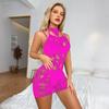 Damen Blumen-Spitzen durchsichtiges Babydoll Kleid Sexy Cutout Bodycon Hemdchen Minikleid Neckholder Ärmellos Durchsichtig Nachtwäsche