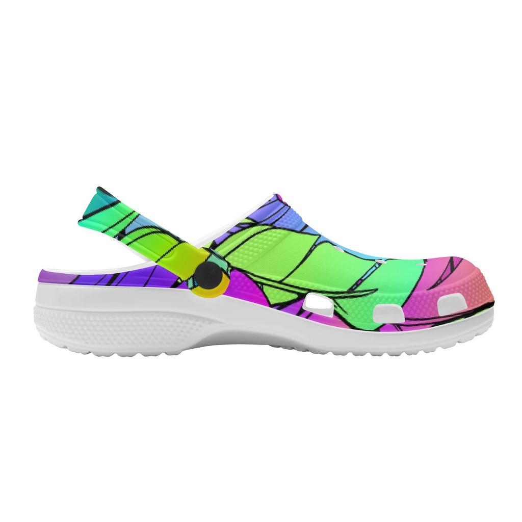 White EVA Clogs with Mystical Moon Print, Lightweight Slip On Garden Shoes, Breathable Beach Sandals, Indoor Outdoor Slippers for Men Women