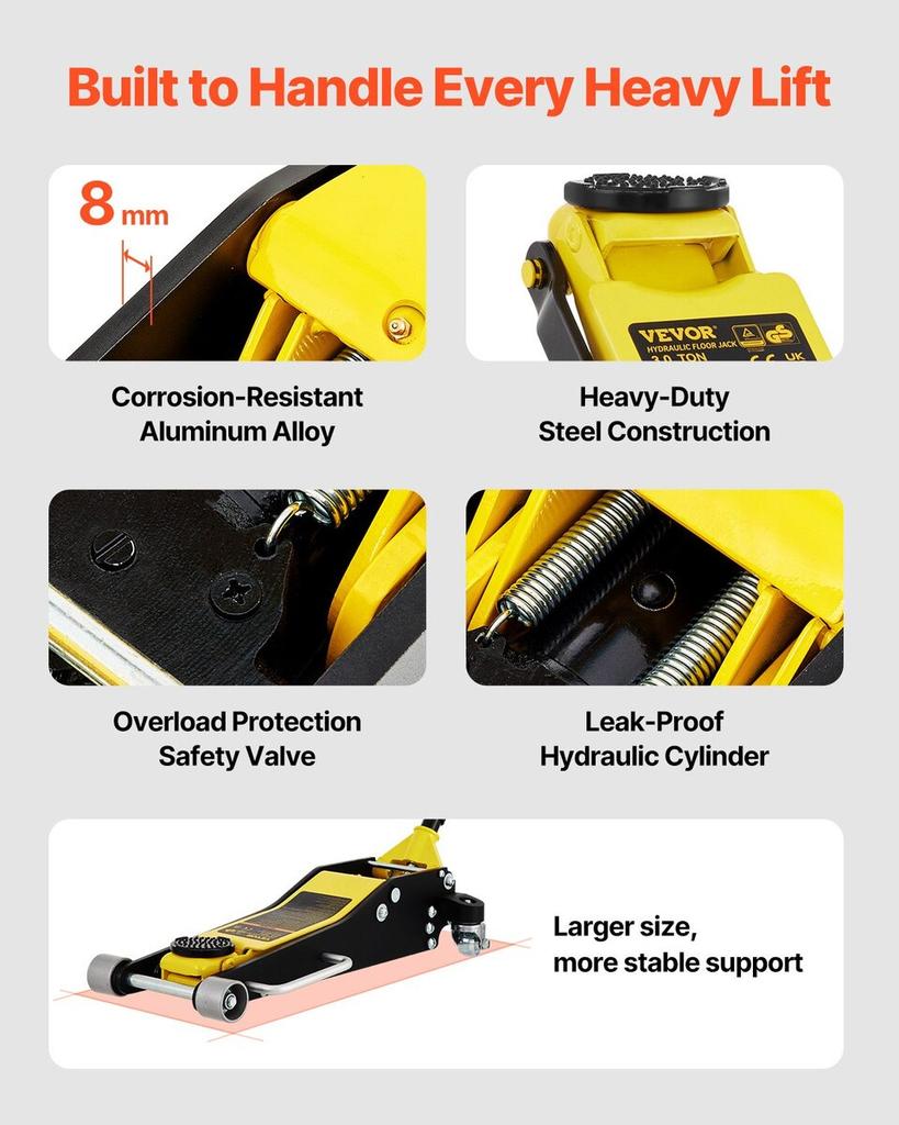 Floor Jack, 3 Ton Low Profile Floor Jack, Aluminum And Steel Racing Floor Jack With Dual Pistons Quick Lift Pump, Floor Jack Lifting Range 90 mm-500